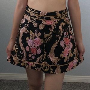 Embroidered Floral Brocade Tapestry Mini Skirt (Small)